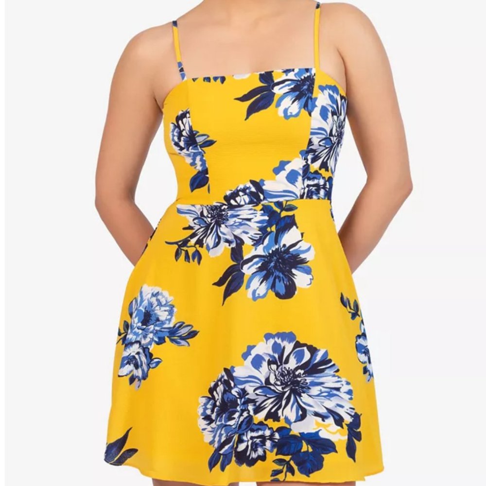 B Darlin Yellow Floral Tie-Back Dress XS
